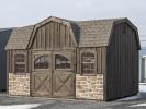 10x16 Custom Dutch Barn Storage Shed with rustic board 'n' batten siding and stonework