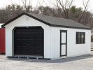 14x24 Peak Garage Portable Building with White LP Board 'N' Batten Siding and Black Trim